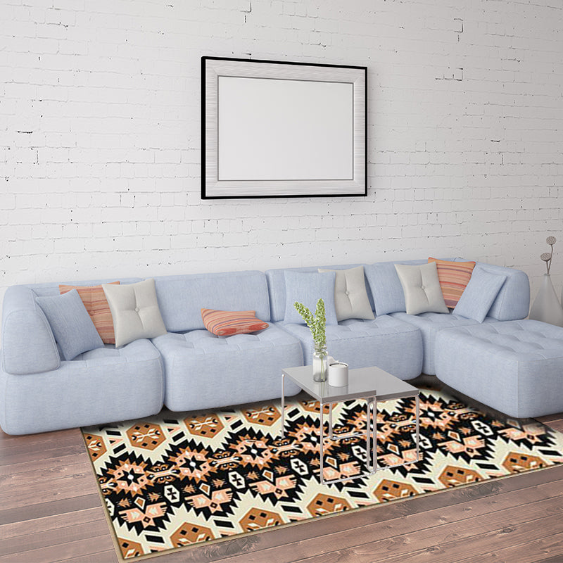 Avtoit | Yellow and Black Indian Tribal Printed Rug Diamond Geometric Polyester Non-Slip Back Stain Resistant Area Rug