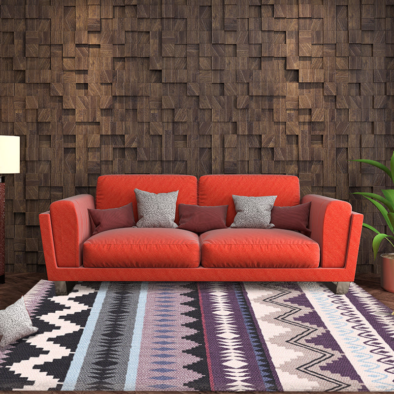 Avtoit | Purple Striped Chevron Geometric Rug Indian Tribal Indoor Mat Synthetic Non-Slip Power Loom Rug for Living Room