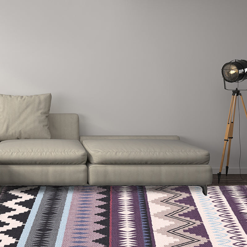 Avtoit | Purple Striped Chevron Geometric Rug Indian Tribal Indoor Mat Synthetic Non-Slip Power Loom Rug for Living Room