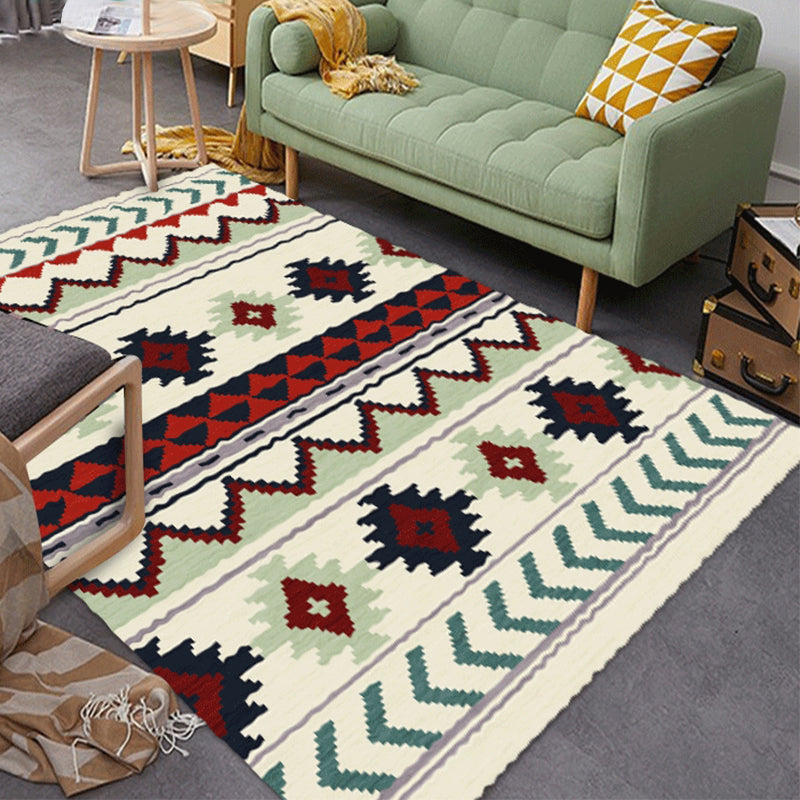 Avtoit | Southwestern Americana Aztec rug in blue and red striped geometric rug polyester stain resistant indoor rug