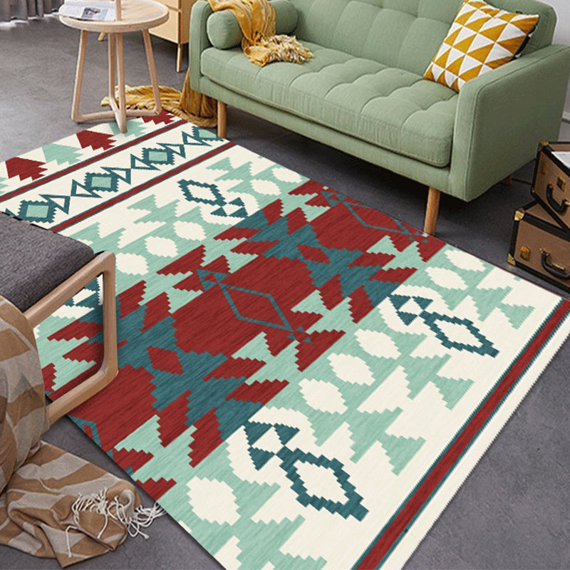 Avtoit | Geometric Southwest Tribal Area Rug Abstract Spears Polyester Stain Resistant Flooring in Rust Red