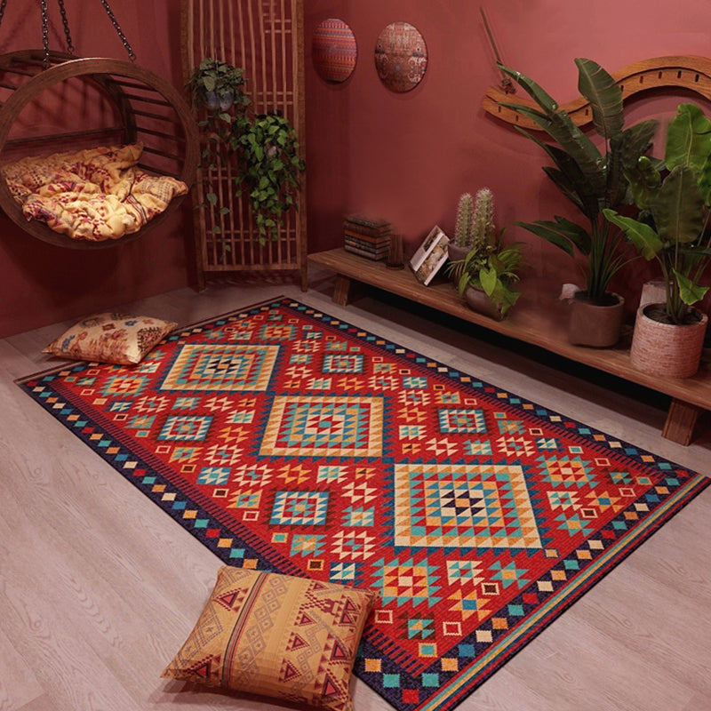 Avtoit | Beef Frame Retro Tribal Carpet with Moroccan Medallion synthetic anti-slip pet-friendly rug for the fireplace