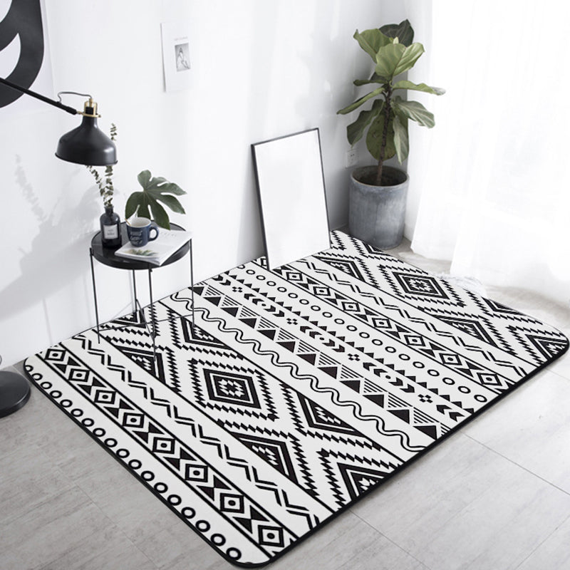 Avtoit | Country Tribal Washable Rug Black and White Ethnic Geometric Rug Stain Resistant Polyester Rug for the Living Room
