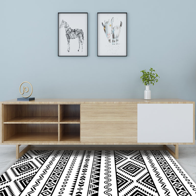 Avtoit | Country Tribal Washable Rug Black and White Ethnic Geometric Rug Stain Resistant Polyester Rug for the Living Room