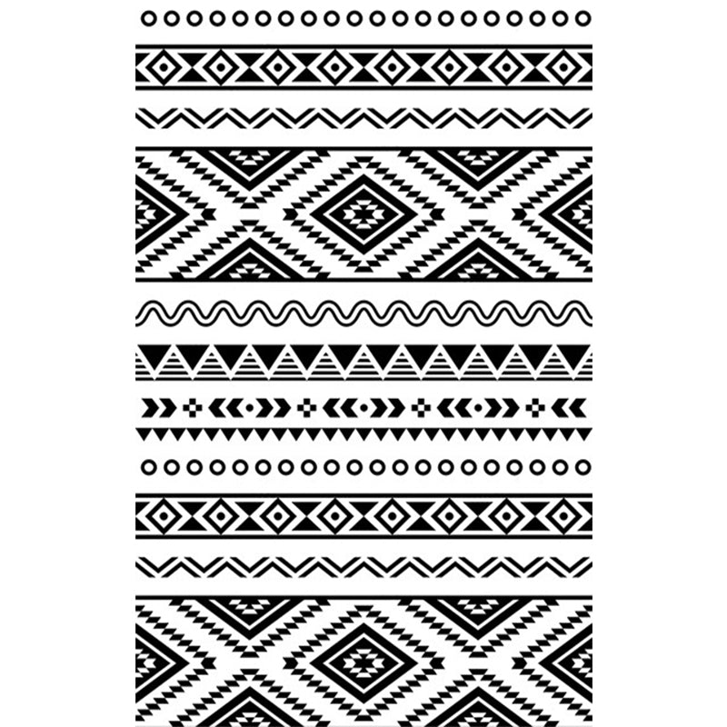 Avtoit | Country Tribal Washable Rug Black and White Ethnic Geometric Rug Stain Resistant Polyester Rug for the Living Room