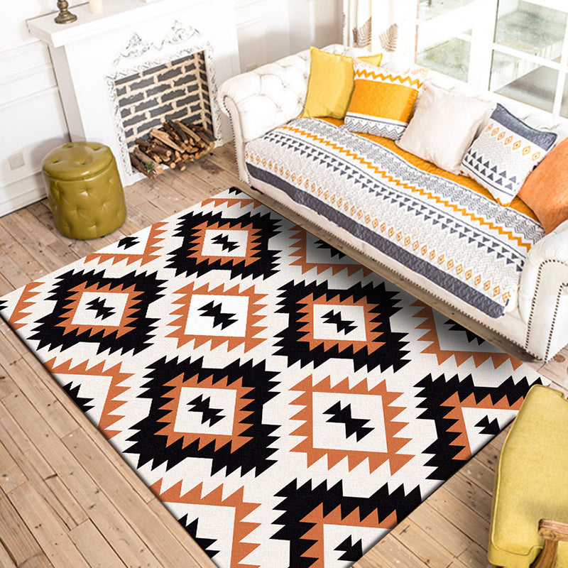 Avtoit | Aztec Tokens Tribal Indigenous Carpet with ethnic geometric diamond in orange and black polyester stain-resistant personal carpet