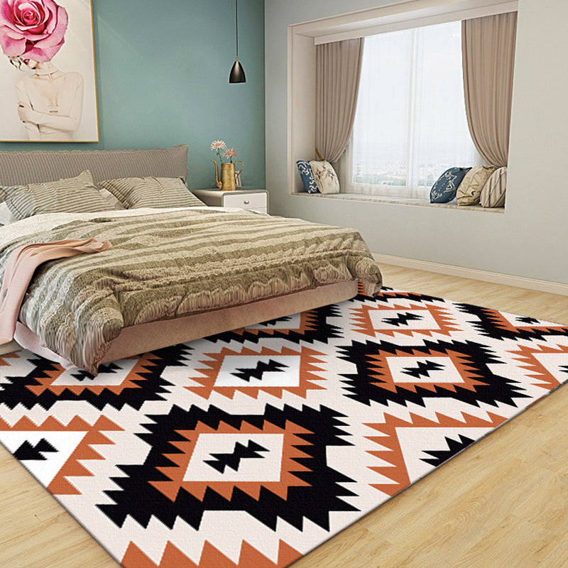 Avtoit | Aztec Tokens Tribal Indigenous Carpet with ethnic geometric diamond in orange and black polyester stain-resistant personal carpet