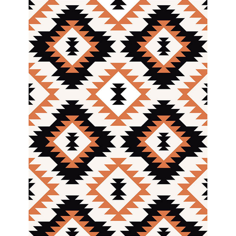 Avtoit | Aztec Tokens Tribal Indigenous Carpet with ethnic geometric diamond in orange and black polyester stain-resistant personal carpet