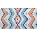 Avtoit | Striped Aztec Tokens Tribal Rug in Orange and Blue Synthetic Non-Slip Pet Friendly Rug for Living Room in Gray