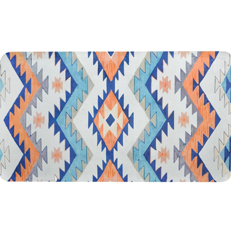Avtoit | Striped Aztec Tokens Tribal Rug in Orange and Blue Synthetic Non-Slip Pet Friendly Rug for Living Room in Gray