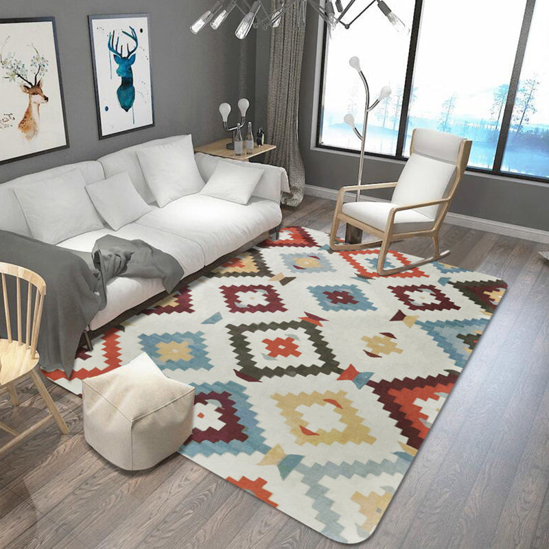 Avtoit | Aztec Diamond Tribal Rug Geometric Native Totem in Multicolor Washable Polyester Rug for Living Room