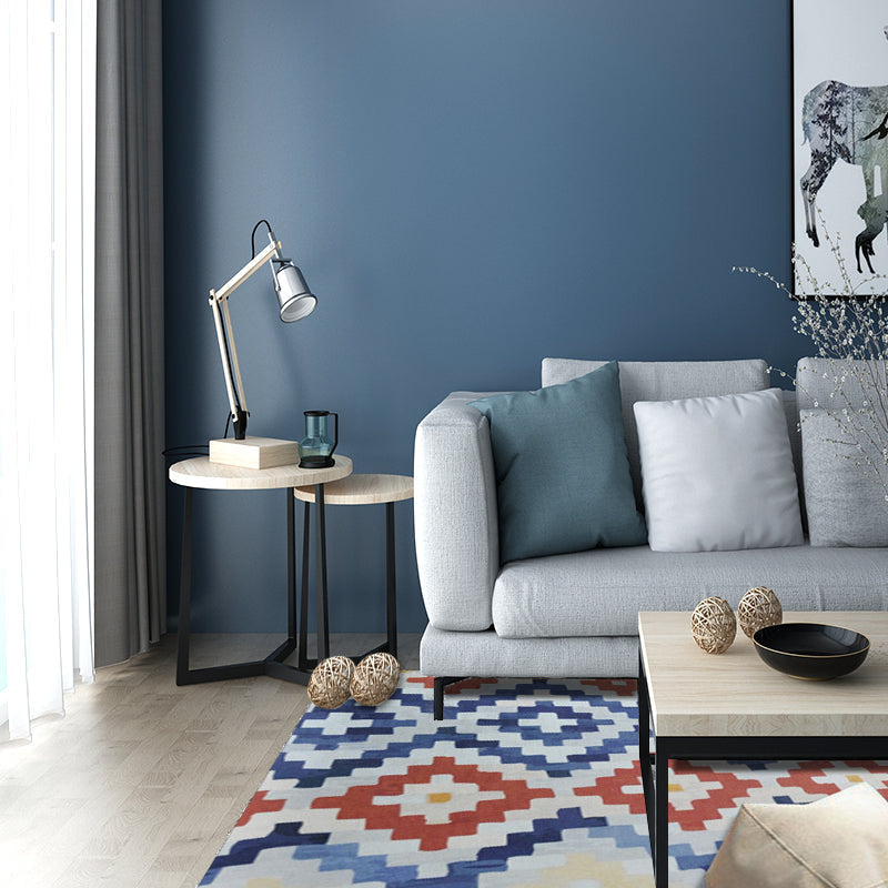Avtoit | Tribal Ancestral Rug with Aztec Diamond in Orange and Blue, stain-resistant Power Loom rug for the bedroom