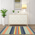 Avtoit | Southwest Striped Tribal Geometric Carpet Stain Resistant Power Loom Area Rug for Bedroom in Green and Orange