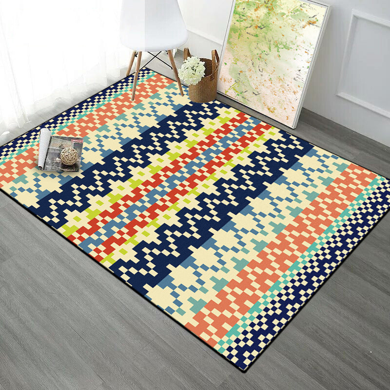 Avtoit | Southwest Striped Tribal Geometric Carpet Stain Resistant Power Loom Area Rug for Bedroom in Green and Orange