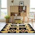 Avtoit | Zigzag Tribal-Diamond Rug in Gold and Black Polyester Non-Slip Back Power Loom Indoor Rug