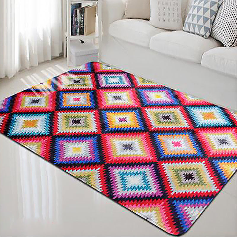 Avtoit | Retro-Diamond-Geometric Colorful Carpet Navajo Style Fabric Anti-Slip Pet Friendly Area Rug for Living Room