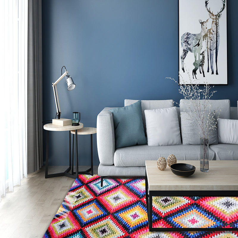 Avtoit | Retro-Diamond-Geometric Colorful Carpet Navajo Style Fabric Anti-Slip Pet Friendly Area Rug for Living Room