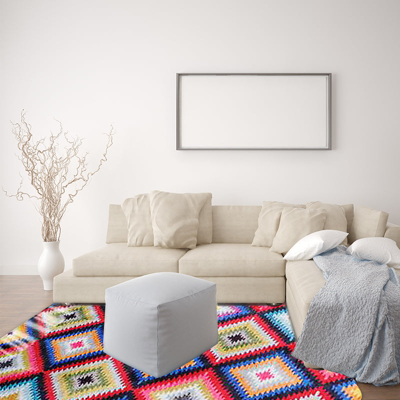 Avtoit | Retro-Diamond-Geometric Colorful Carpet Navajo Style Fabric Anti-Slip Pet Friendly Area Rug for Living Room