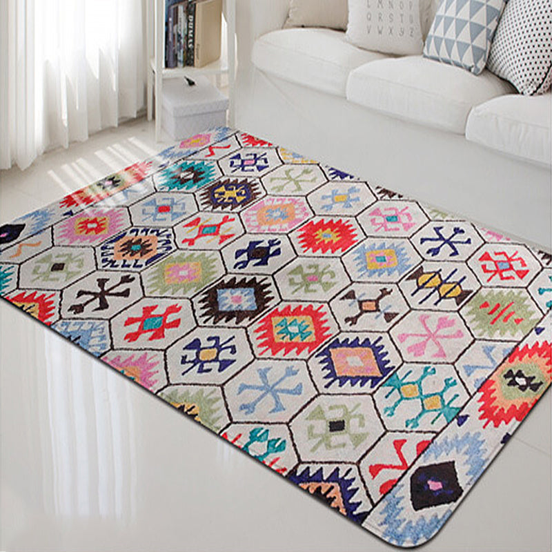 Avtoit | Tribal Diamond Geometric Fringe Rug with Native Classic Symbols Fabric Non-Slip Pet-Friendly Rug for Living Room