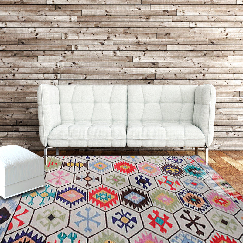 Avtoit | Tribal Diamond Geometric Fringe Rug with Native Classic Symbols Fabric Non-Slip Pet-Friendly Rug for Living Room