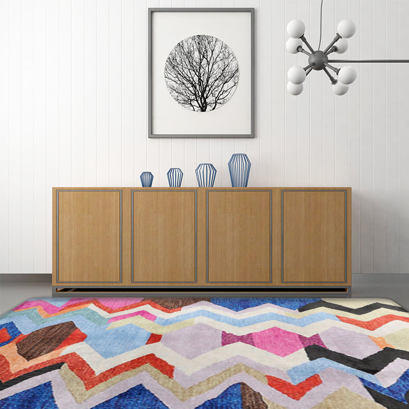 Avtoit | Abstract Colorful Mosaic Carpet with Striped Chevron Fabric Anti-Slip Power Loom Flooring for the Living Room
