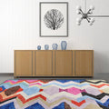 Avtoit | Abstract Colorful Mosaic Carpet with Striped Chevron Fabric Anti-Slip Power Loom Flooring for the Living Room