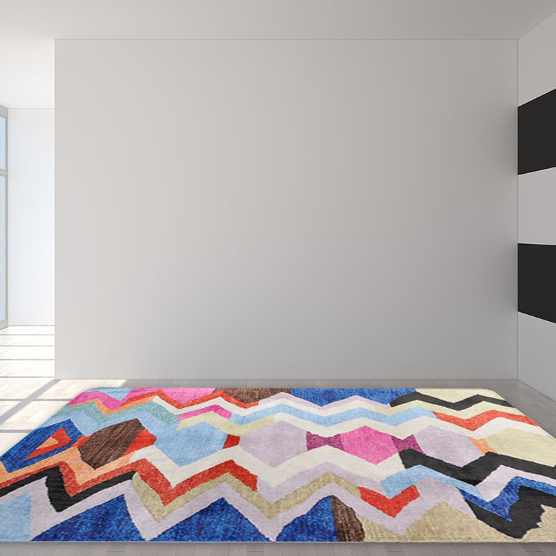 Avtoit | Abstract Colorful Mosaic Carpet with Striped Chevron Fabric Anti-Slip Power Loom Flooring for the Living Room