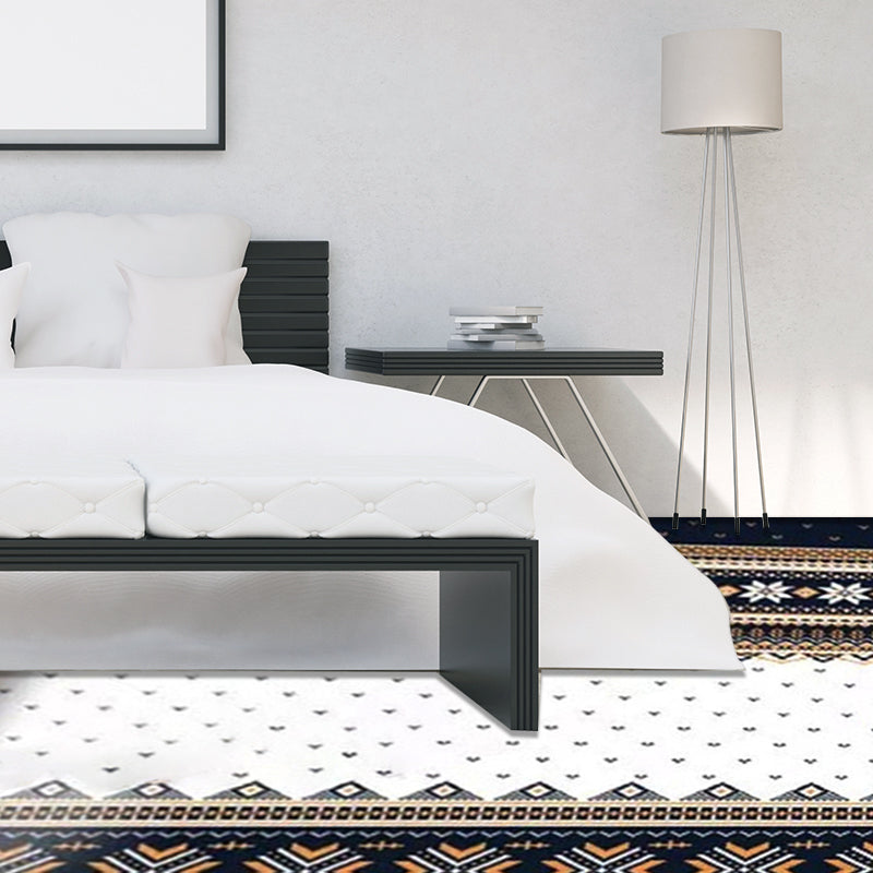 Avtoit | Blue Banded Tribal Carpet with Dots Artificial Anti-Slip Power Loom Flooring Carpet for the Living Room