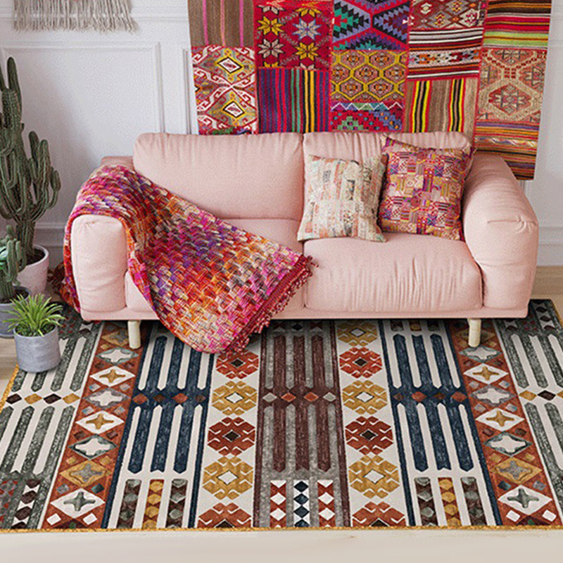Avtoit | Brown Carnival Tribal Carpet Striped Geometric Flooring Carpet Fabric Non-Slip Powerloom Carpet for the Living Room