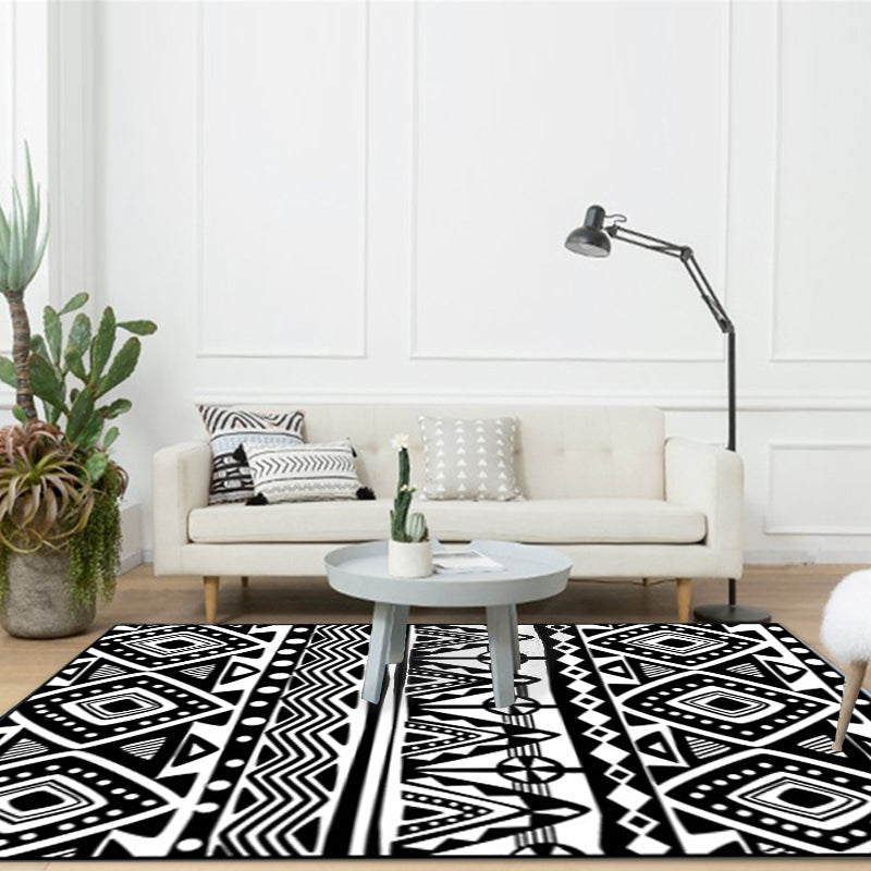 Avtoit | Black Carpet Zuido Western Tribal Americana Diamond Geometric Flooring Area Rug Polyester Non-Slip Pet-Friendly Rug