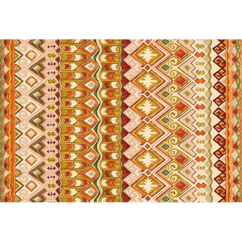 Avtoit | Indian Tribal Rug Diamond Geometric with Feathers Hairband Polyester Non-Slip Back Stain Resistant Runner in Yellow