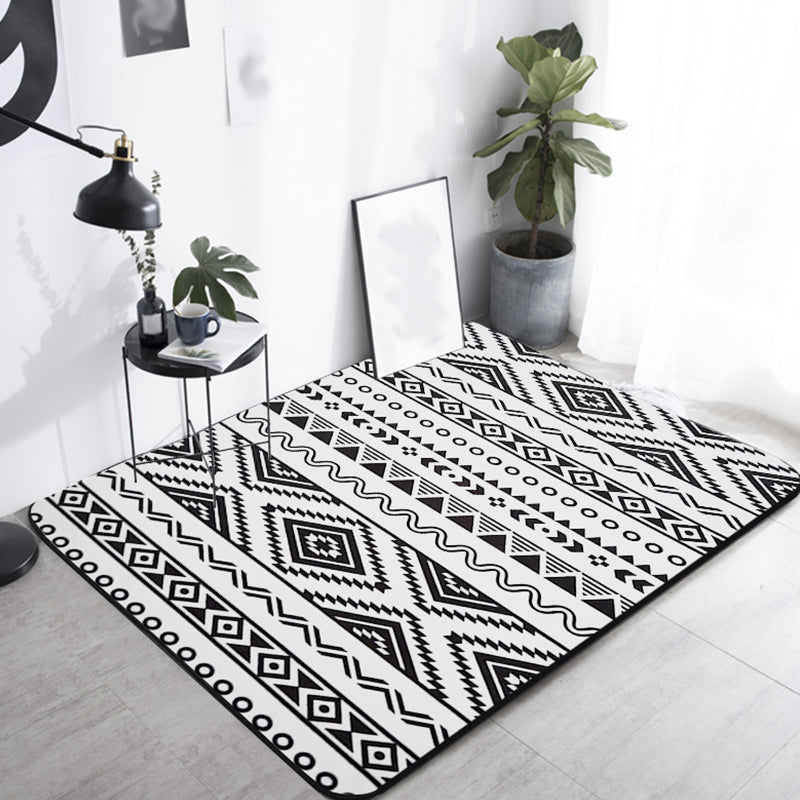 Avtoit | Diamond geometric rug southwestern area rug for bedroom Black and White Power Loom washable floor rug
