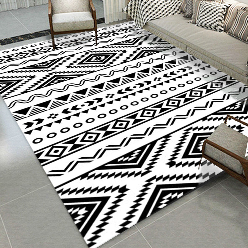 Avtoit | Diamond geometric rug southwestern area rug for bedroom Black and White Power Loom washable floor rug