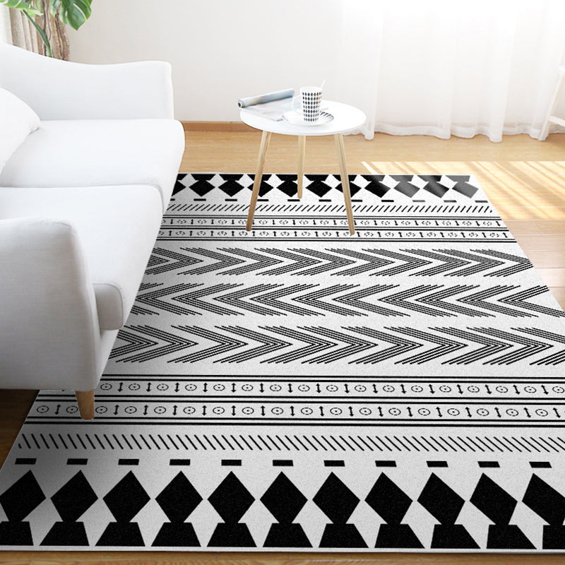 Avtoit | Striped Chevron Washable Rug for the Living Room Southwest Americana Pet-Friendly Rug in Black and White