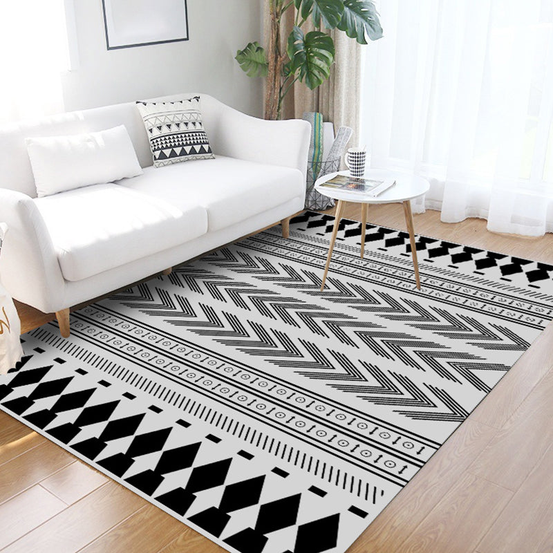 Avtoit | Striped Chevron Washable Rug for the Living Room Southwest Americana Pet-Friendly Rug in Black and White