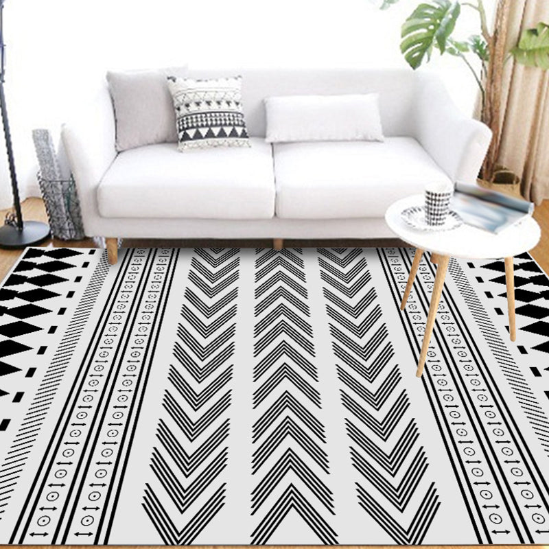 Avtoit | Striped Chevron Washable Rug for the Living Room Southwest Americana Pet-Friendly Rug in Black and White