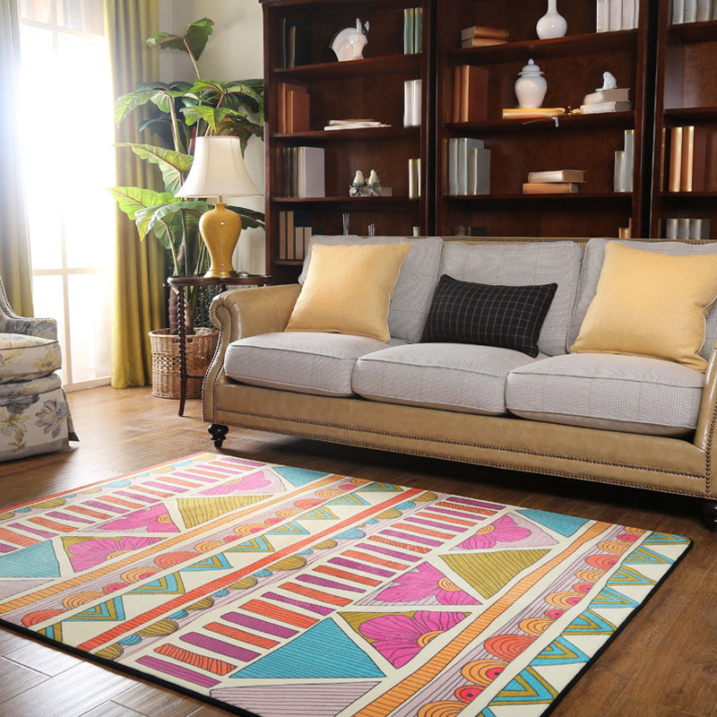 Avtoit | Pink colored Moroccan geometric rug rustic synthetic indoor rug washable stain-resistant rug with flowers