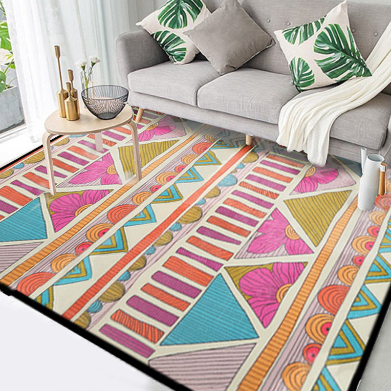Avtoit | Pink colored Moroccan geometric rug rustic synthetic indoor rug washable stain-resistant rug with flowers