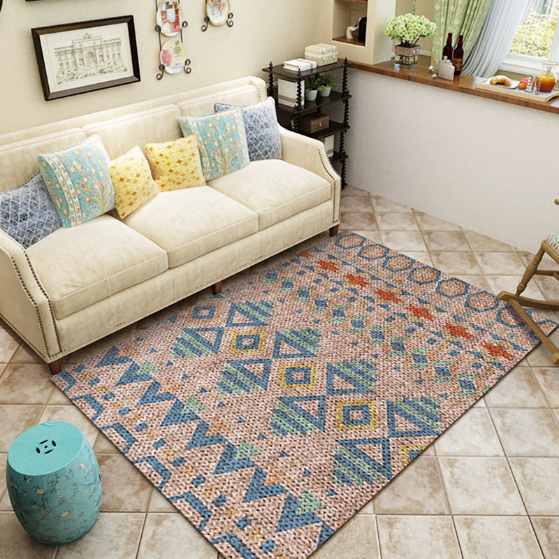 Avtoit | Braided rustic American rug brown washable area rug for bedroom geometric hunting stain-resistant rug