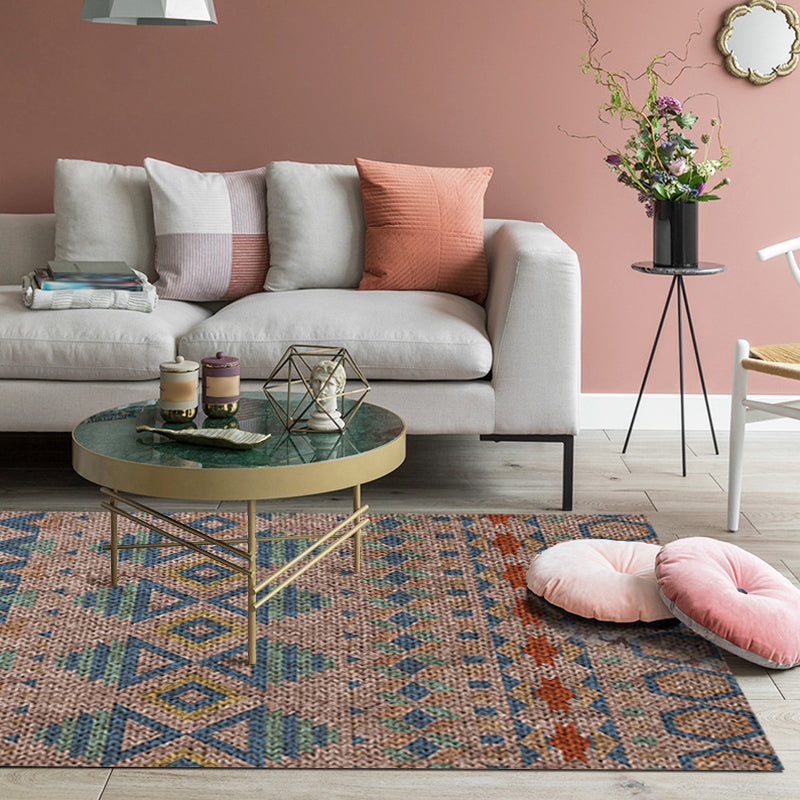Avtoit | Braided rustic American rug brown washable area rug for bedroom geometric hunting stain-resistant rug