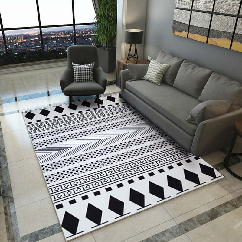 Avtoit | Diamond Geometric Rug Southwestern Americana Area Rug for Bedroom Black and White Fabric Stain Resistant Rug