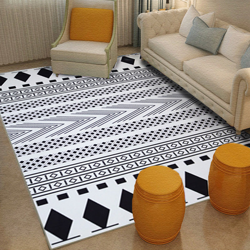 Avtoit | Diamond Geometric Rug Southwestern Americana Area Rug for Bedroom Black and White Fabric Stain Resistant Rug