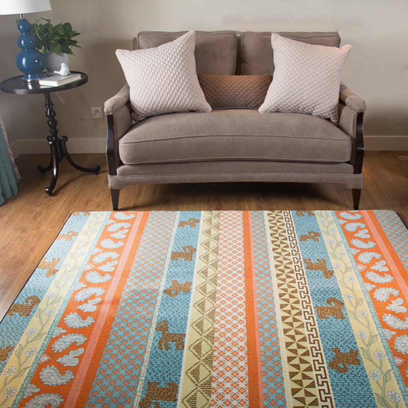 Avtoit | Living Room Rustic Orange Carpet Striped Paisley Carpet with Animal Polyester Pet Friendly Stain Resistant Area Rug