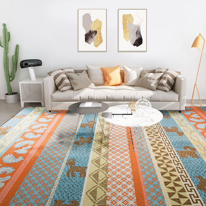Avtoit | Living Room Rustic Orange Carpet Striped Paisley Carpet with Animal Polyester Pet Friendly Stain Resistant Area Rug
