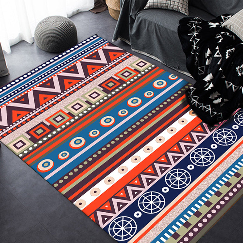Avtoit | Blue and Red Americana Tribal Rug Striped Geometric Polyester Pet-Friendly Stain-Resistant Area Rug for Accent Area