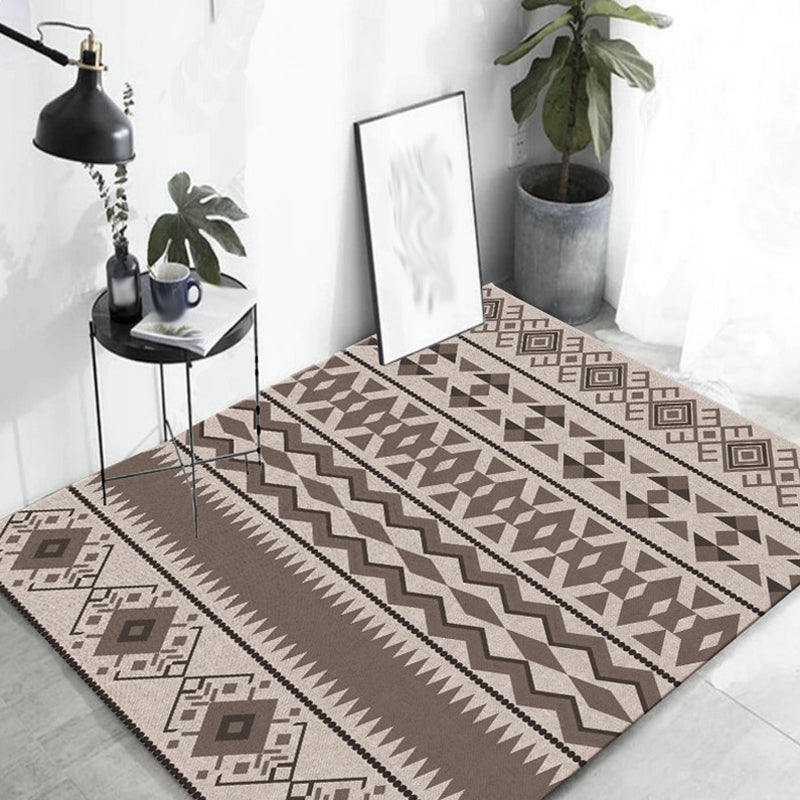 Avtoit | Southwestern tribal brown carpet striped geometric diamond washable stain-resistant synthetic carpet for the living room
