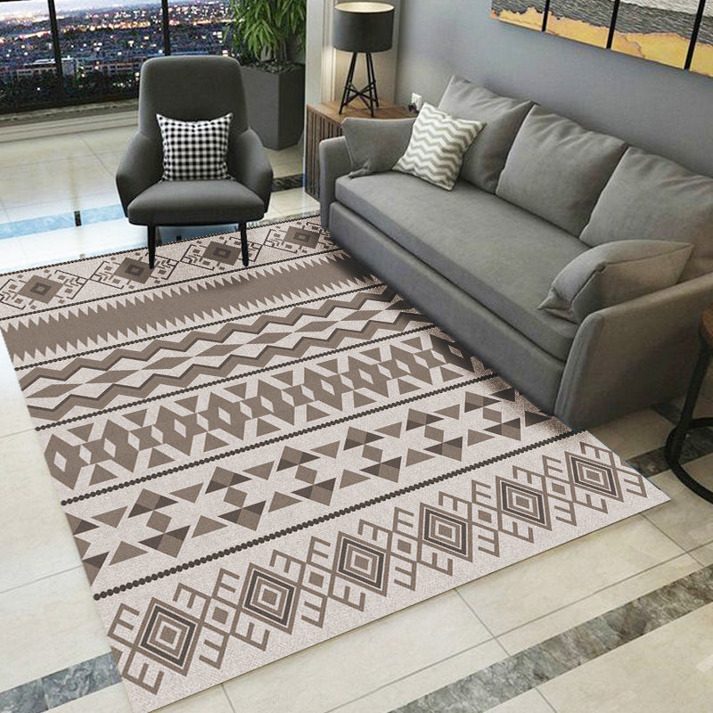 Avtoit | Southwestern tribal brown carpet striped geometric diamond washable stain-resistant synthetic carpet for the living room