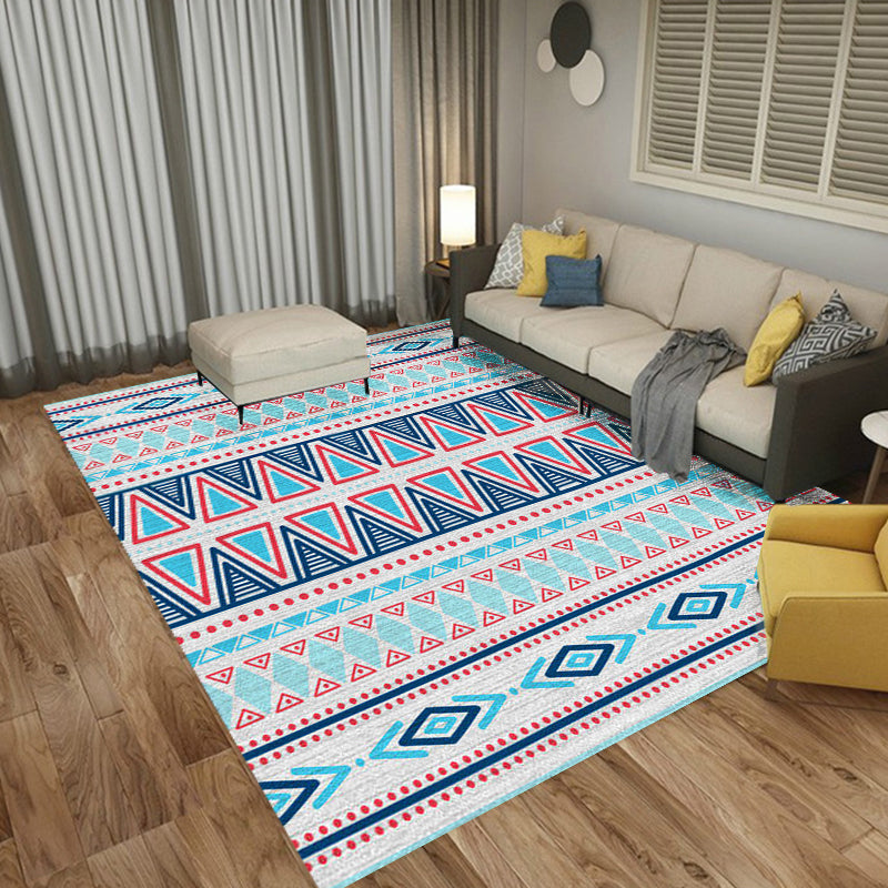 Avtoit | Americana Tribal Striped Geometric Blue Rug Polyester Power Loom Pet-Friendly Area Rug for Accent Area