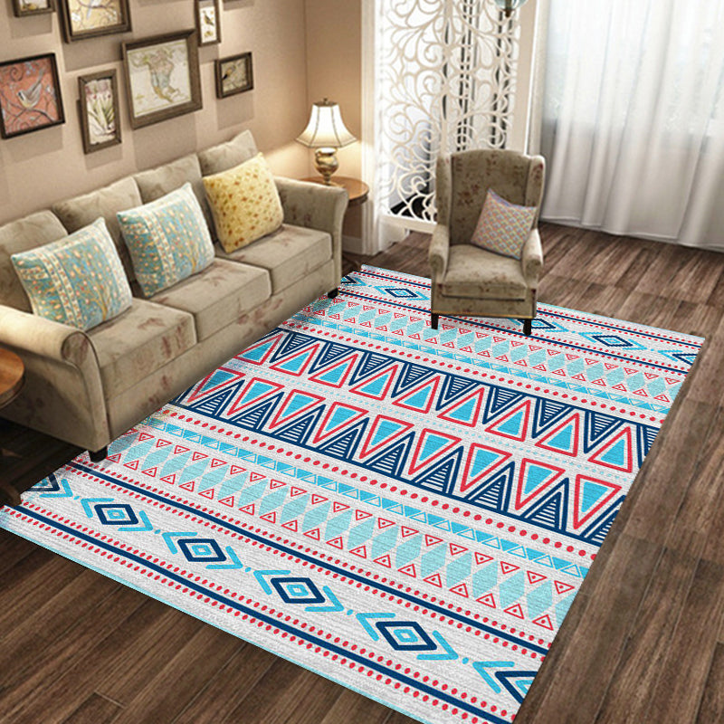 Avtoit | Americana Tribal Striped Geometric Blue Rug Polyester Power Loom Pet-Friendly Area Rug for Accent Area