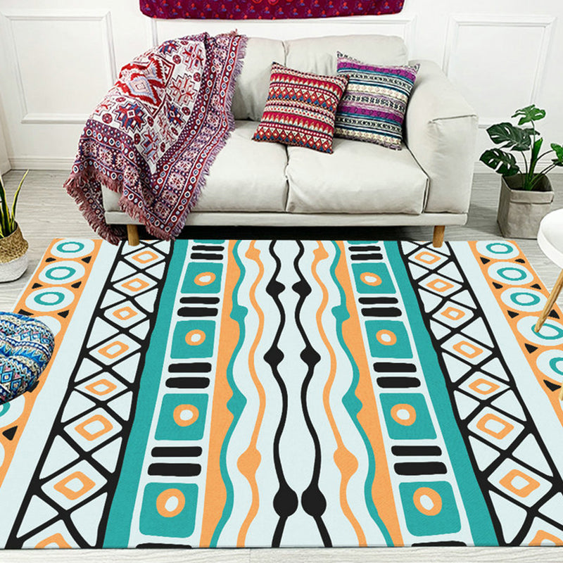 Avtoit | Green striped geometric carpet with diamond and pots Polyester Power Loom pet-friendly carpet for accent area